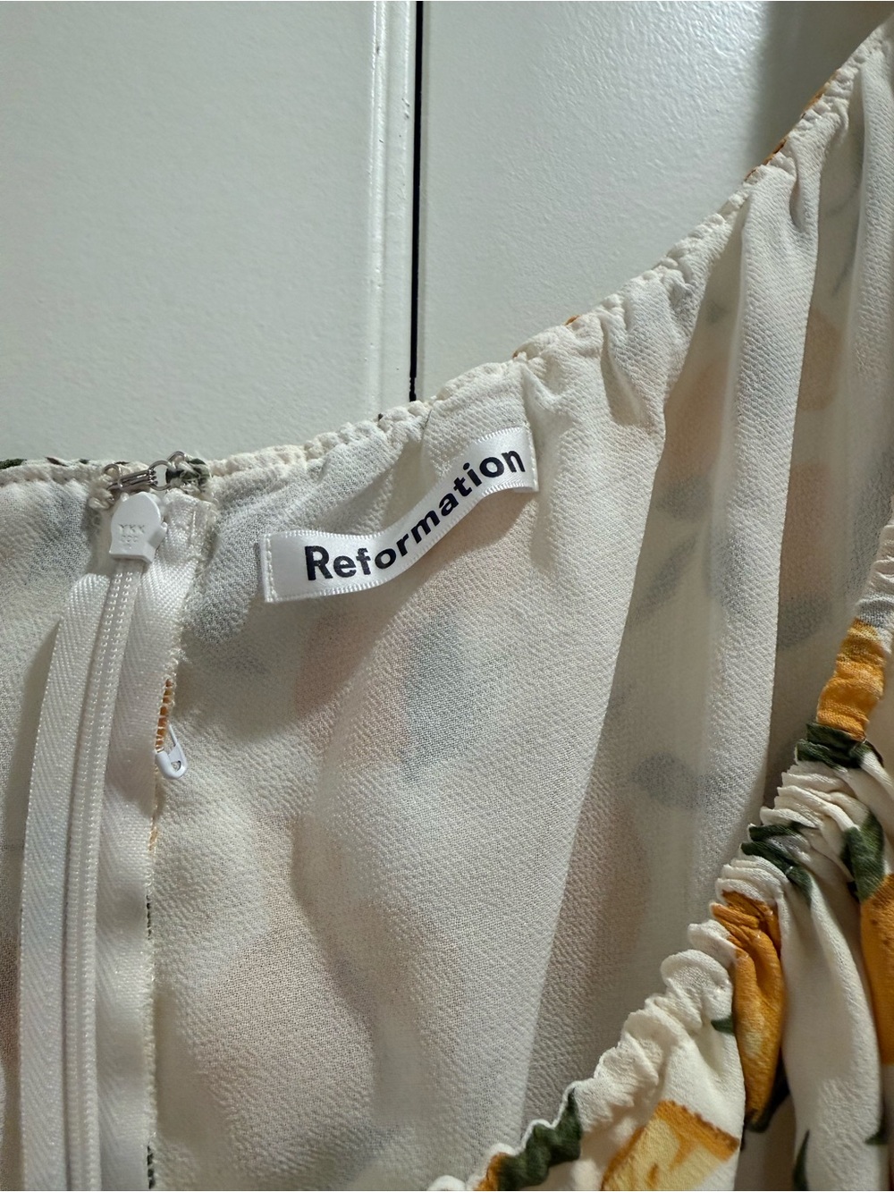 Reformation White Lemon-Print Mini Dress with Yellow and Green - Picture 5 of 6